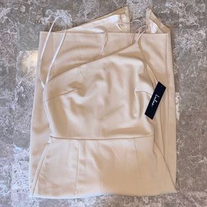 NWT Lulus Dress “Happiest Hour Beige Asymmetrical Bodycon Midi Dress”